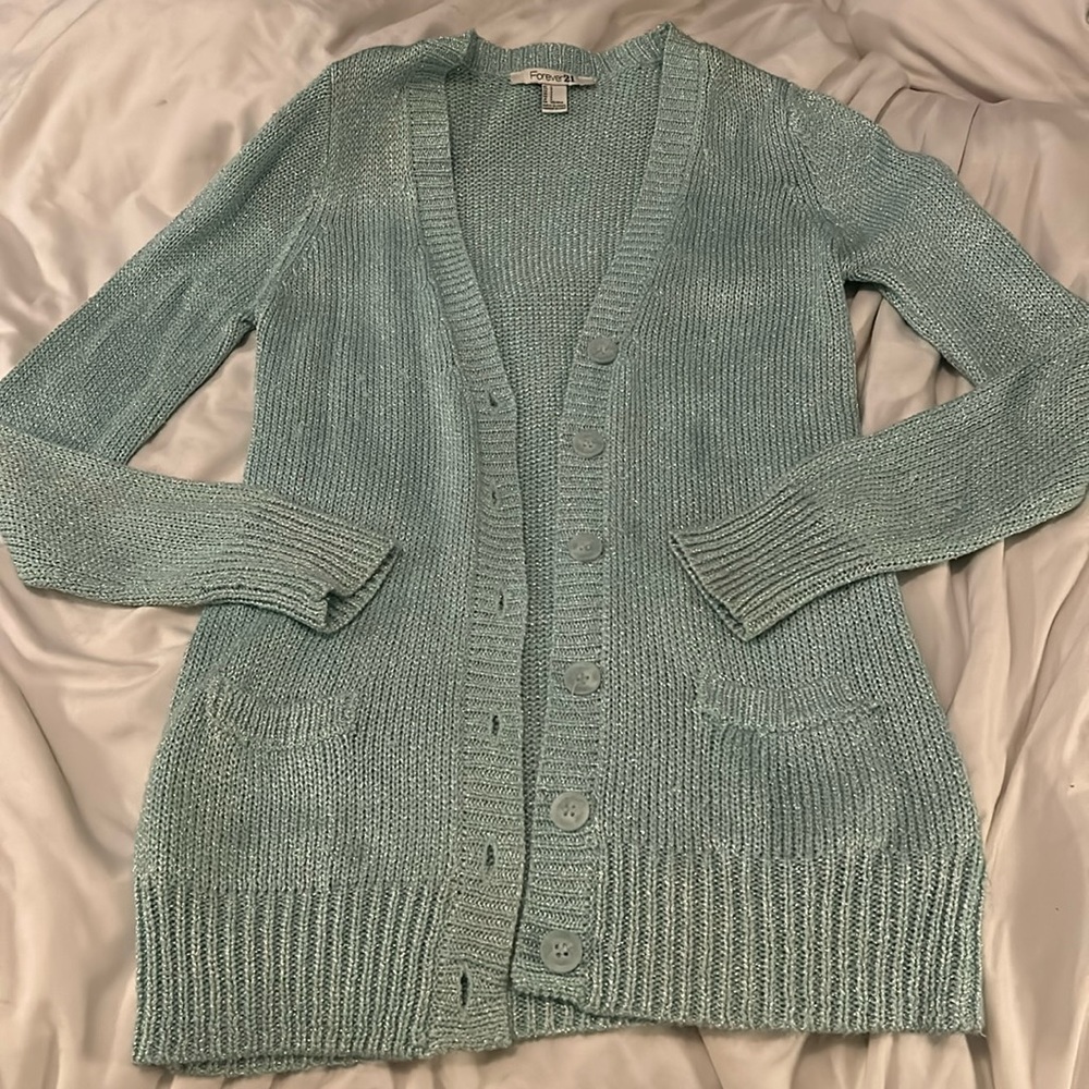 Forever 21, Small, Icy Blue & Silver Cardigan Sweater
